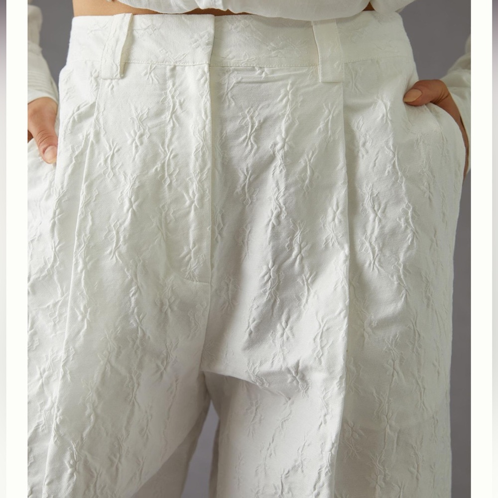 NWT Anthropologie Stella Nova Jill pants textured jacquard trouser barrel leg - Picture 4 of 11